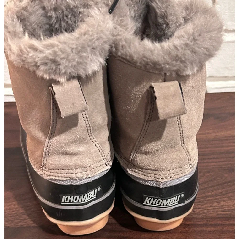 Khombu Womens Winter Duck Boots Tan Black‎ Faux Fur Trim Steel Shank Size 7 Snow